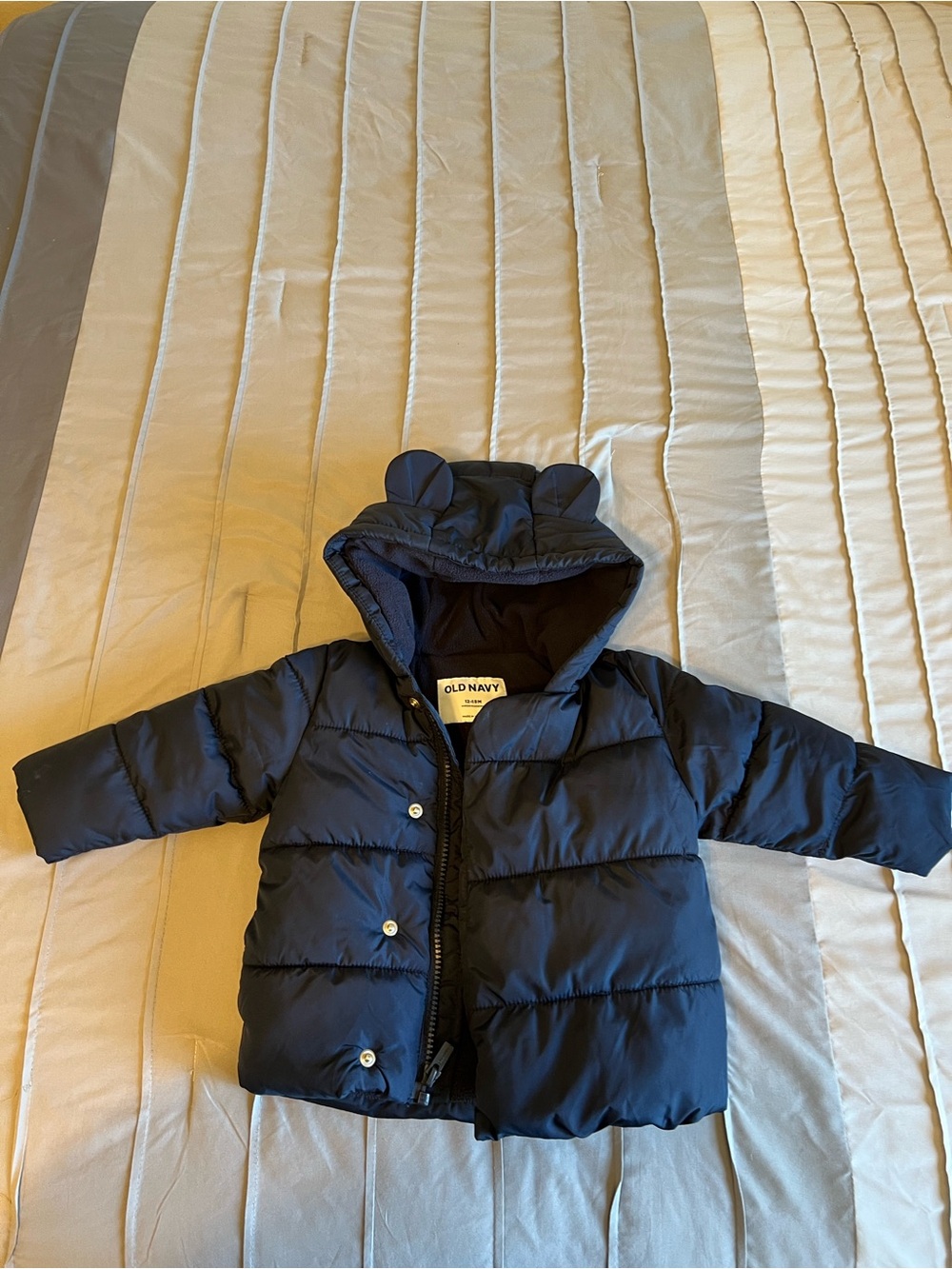 Old Navy Dark Blue Puffer Jacket with Hood and Ear Accents